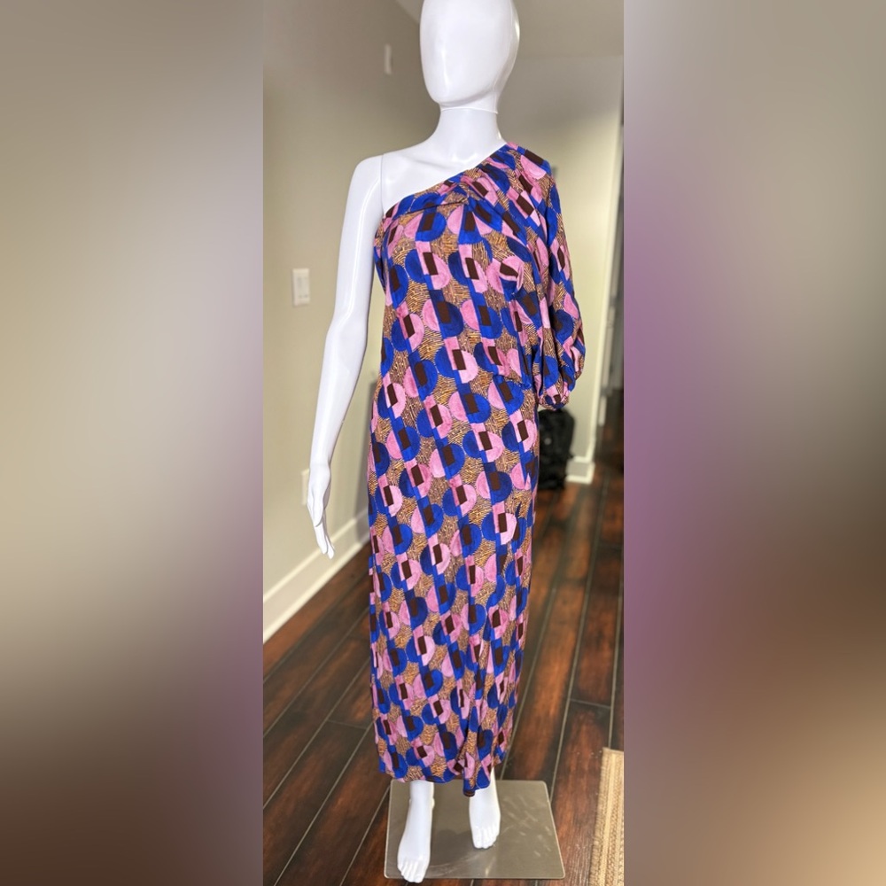 Zara One-Shoulder Blue and Pink Dress